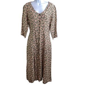 Banana Republic Pink A-Line Midi Dress V-Neck 3/4 Sleeve